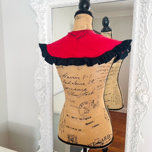 New York Couture Reworked Red HARLEY DAVIDSON Logo Ruffle Detachable Collar - Picture 6 of 7